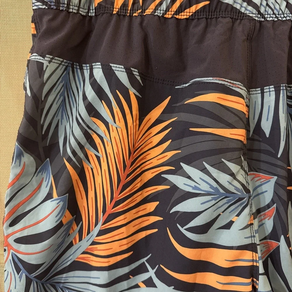 Speedo Swim Trunks Men's XL Blue Orange Tropical Print Elastic‎ Waist